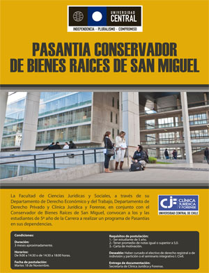 Conservador de Bienes Raíces de San Miguel, Universidad Central, Derecho, pasantía, convenio