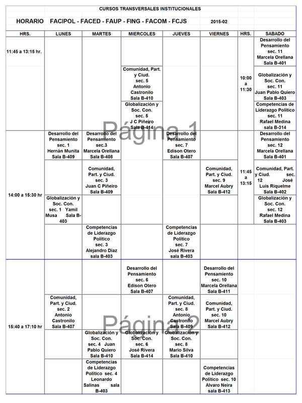 Cursos transversales institucionales UCEN