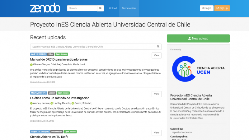 Universidad Central de Chile es la primera en formar una comunidad en el repositorio de acceso abierto Zenodo
